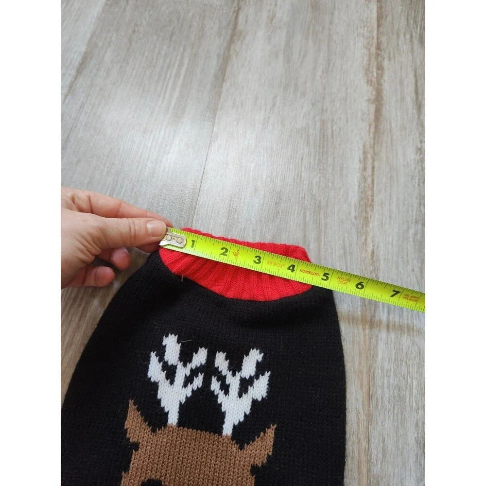 Meijer Christmas Dog Knit Sweater Black Red Reindeer Stretch Cozy Pet Sz S EUC